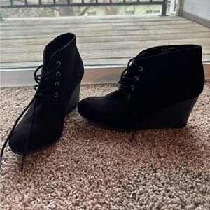 Arizona Jean Company Black Lace-Up Wedge Booties